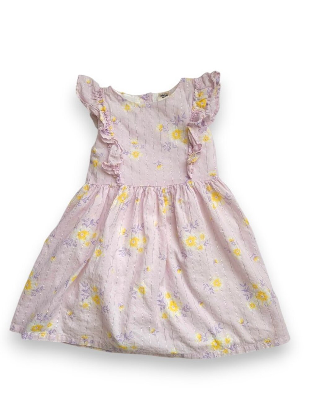 OshKosh B’Gosh Girls 3T Lavender Floral Dress Ruffle Metallic Stripe Spring